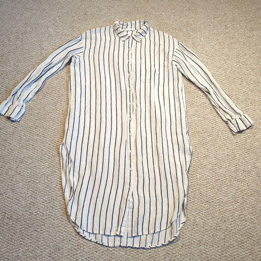 Billabong Love Like Summer Shirt Dress Large Stripe Linen Beachy Coastal Button
